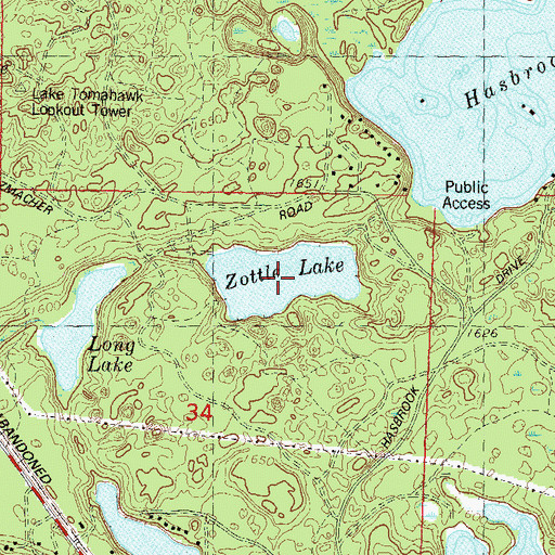 Topographic Map of Zottle Lake, WI
