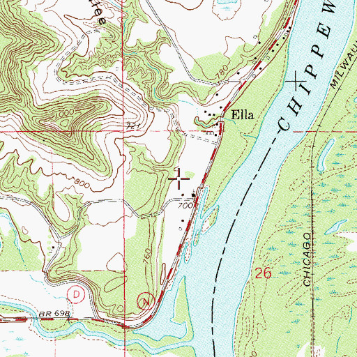 Topographic Map of Ella, WI