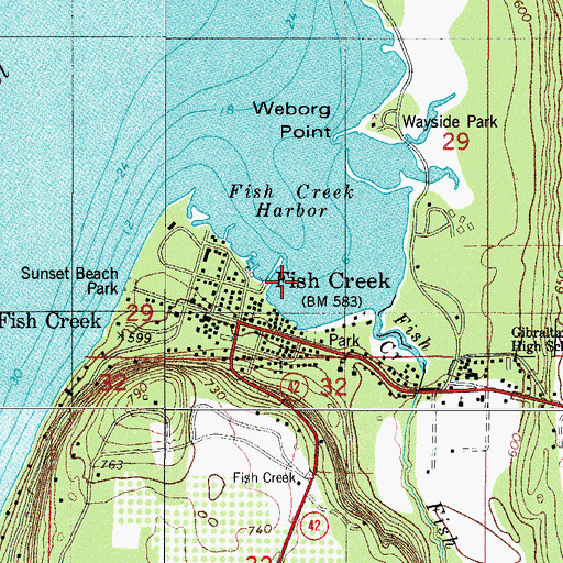 Topographic Map of Fish Creek Harbor, WI