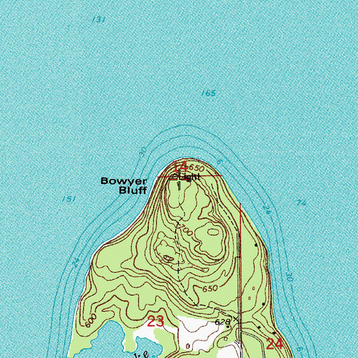 Topographic Map of Bowyer Bluff, WI
