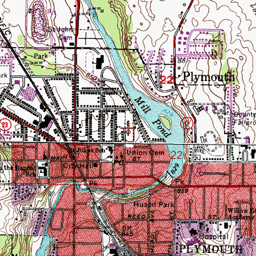 Topographic Map of Union Cemetery, WI