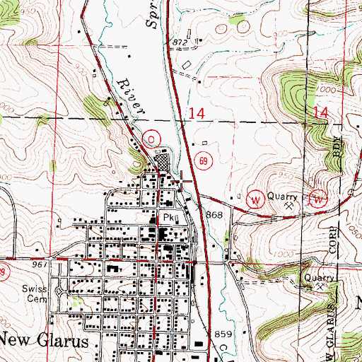 Topographic Map of Spring Valley Creek, WI