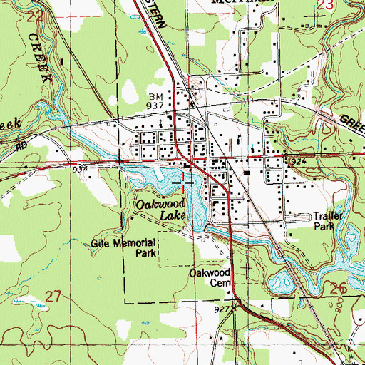Topographic Map of Oakwood Lake, WI
