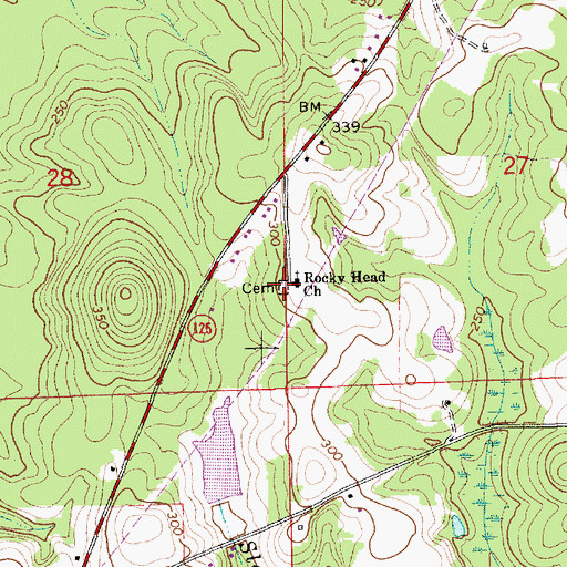 Topographic Map of Rocky Head Cemetery, AL
