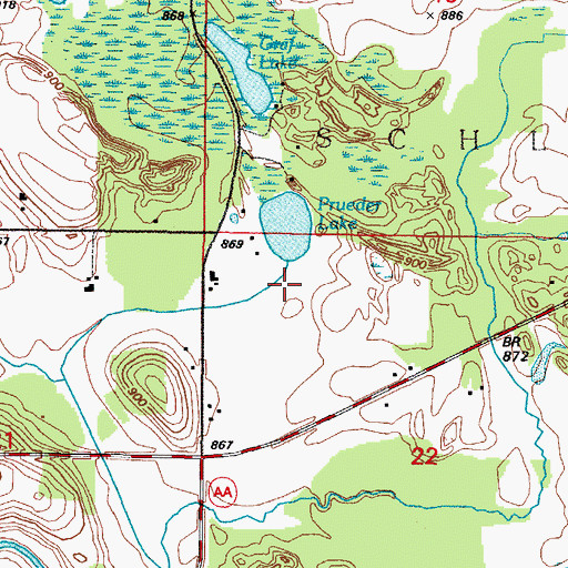 Topographic Map of Prueder Lake, WI