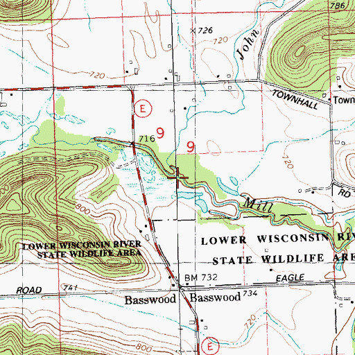 Topographic Map of John Hill Creek, WI