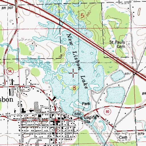 Topographic Map of New Lisbon Lake, WI