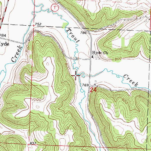 Topographic Map of Irish Hollow Creek, WI