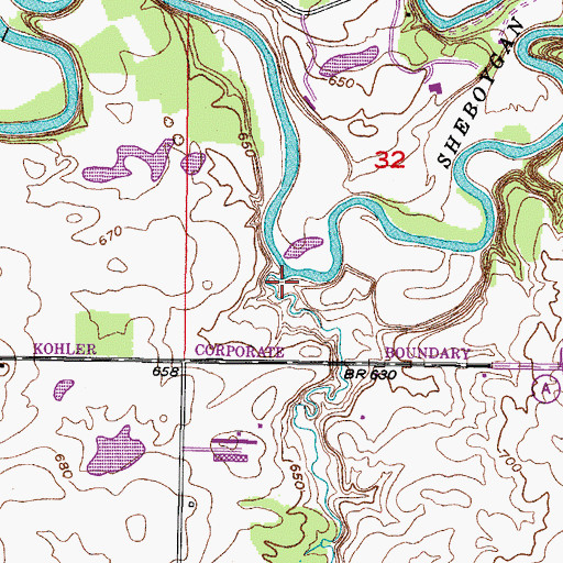 Topographic Map of Weedons Creek, WI
