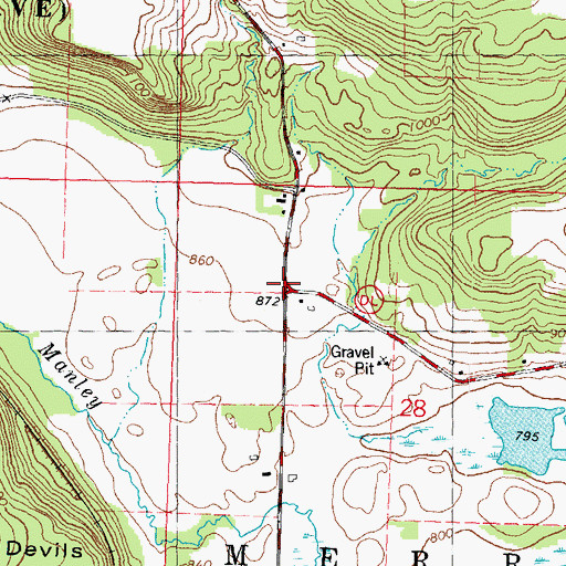Topographic Map of Roznos Meadow, WI