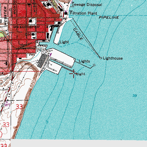 Topographic Map of South Jetty Light, WI