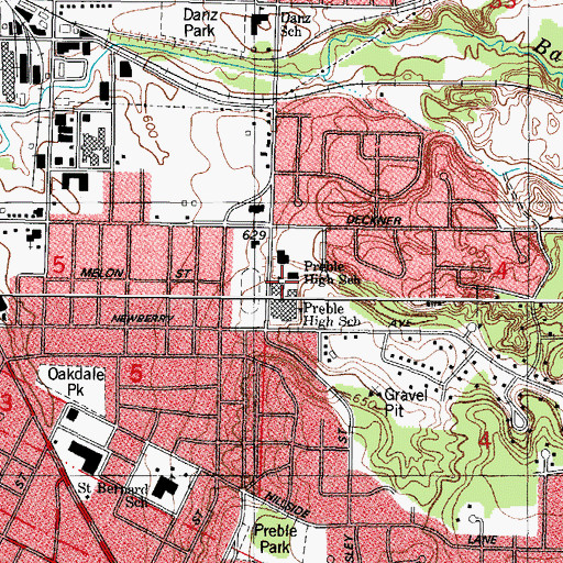 Topographic Map of Preble High School, WI