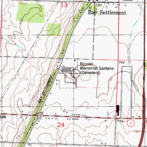 Topographic Map of Nicolet Memorial Gardens, WI