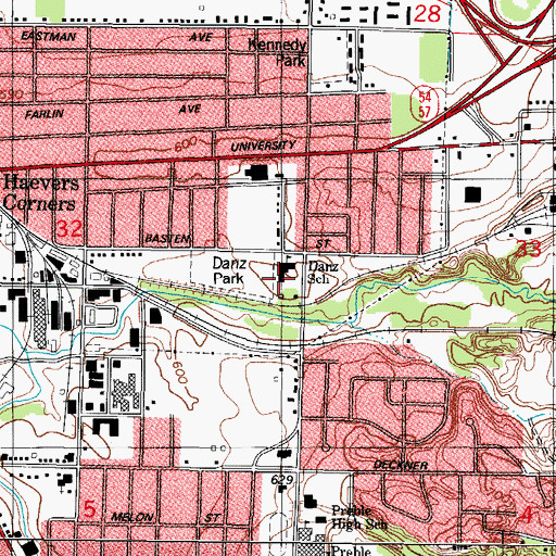 Topographic Map of Danz Elementary School, WI
