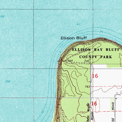 Topographic Map of Ellison Bay Bluff County Park, WI