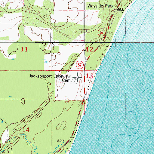 Topographic Map of Jacksonport Cemetery, WI