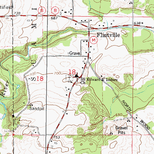 Topographic Map of Saints Edward and Isidore Church, WI