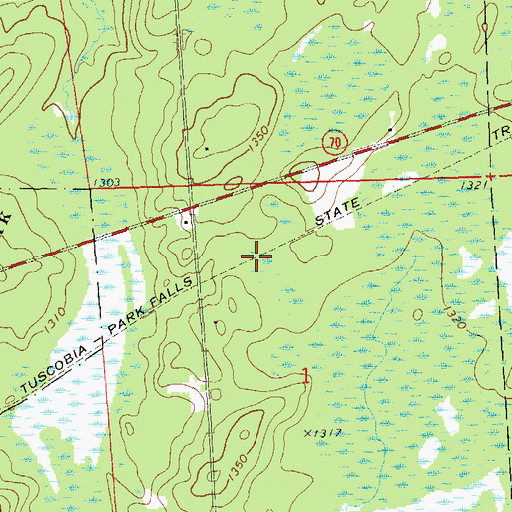 Topographic Map of Tuscobia Park Falls State Trail, WI