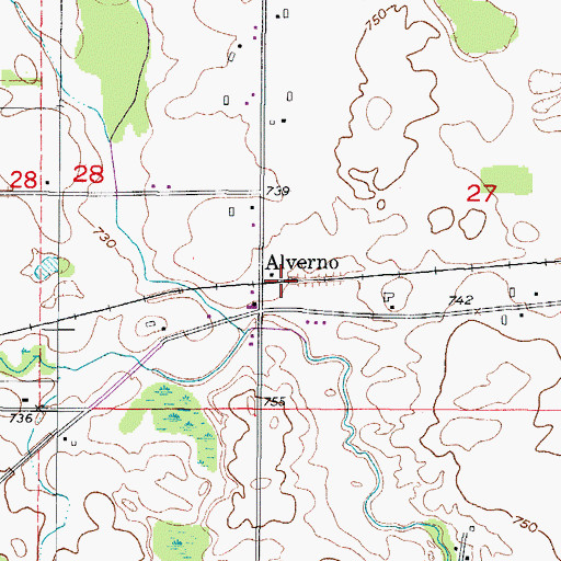 Topographic Map of Alverno, WI