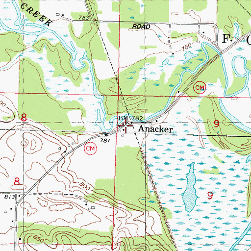 Topographic Map of Anacker, WI