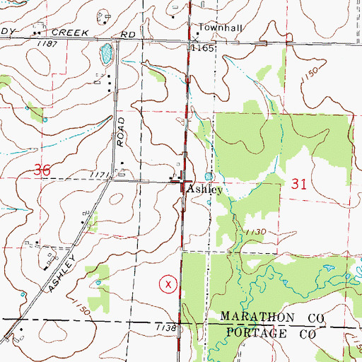 Topographic Map of Ashley, WI