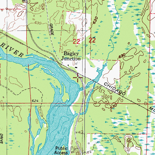 Topographic Map of Bagley Junction, WI