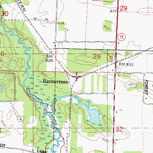 Topographic Map of Bannerman, WI