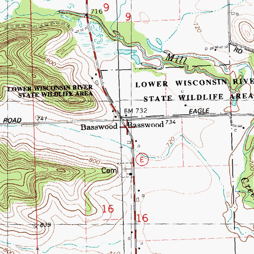 Topographic Map of Basswood, WI