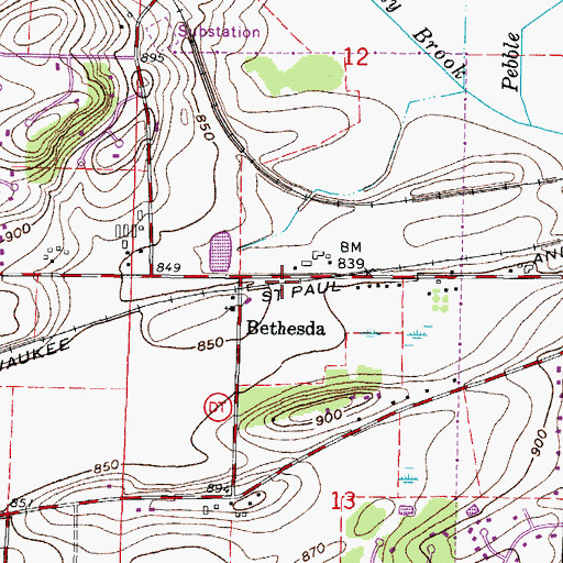 Topographic Map of Bethesda, WI