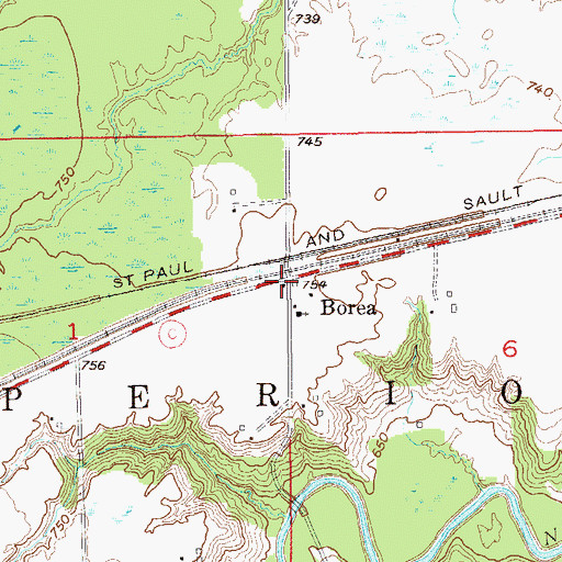 Topographic Map of Borea, WI