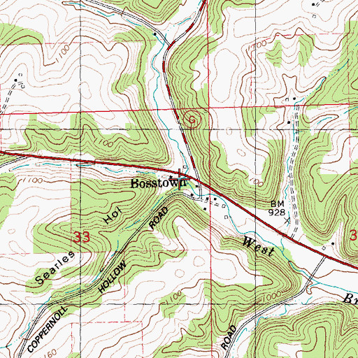 Topographic Map of Bosstown, WI