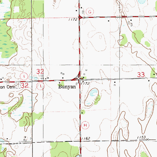 Topographic Map of Bunyan, WI