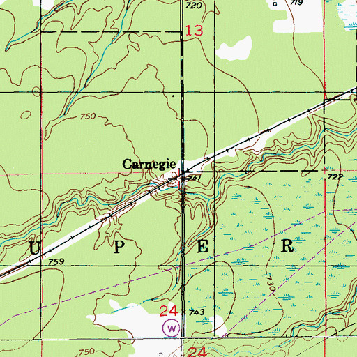 Topographic Map of Carnegie, WI