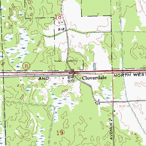 Topographic Map of Cloverdale, WI