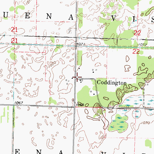 Topographic Map of Coddington, WI