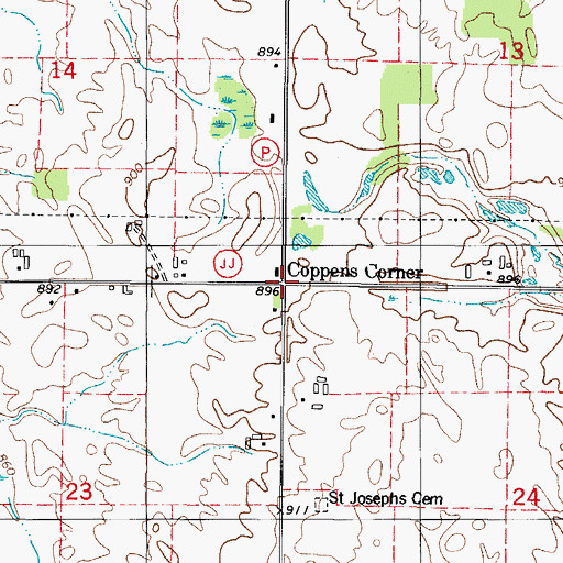 Topographic Map of Coppens Corner, WI