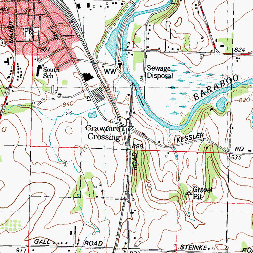 Topographic Map of Crawford Crossing, WI