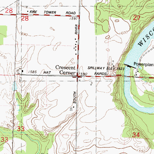 Topographic Map of Crescent Corner, WI
