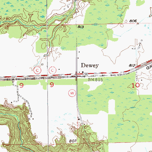 Topographic Map of Dewey, WI