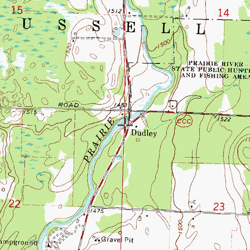 Topographic Map of Dudley, WI