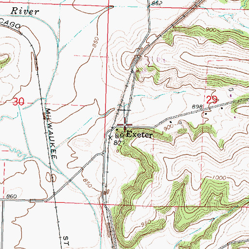 Topographic Map of Exeter, WI