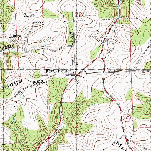 Topographic Map of Five Points, WI