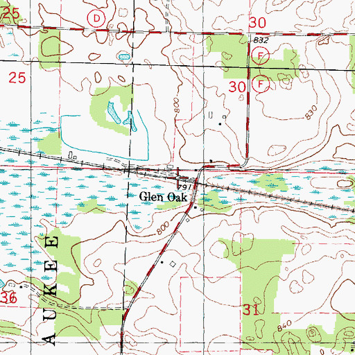 Topographic Map of Glen Oak, WI