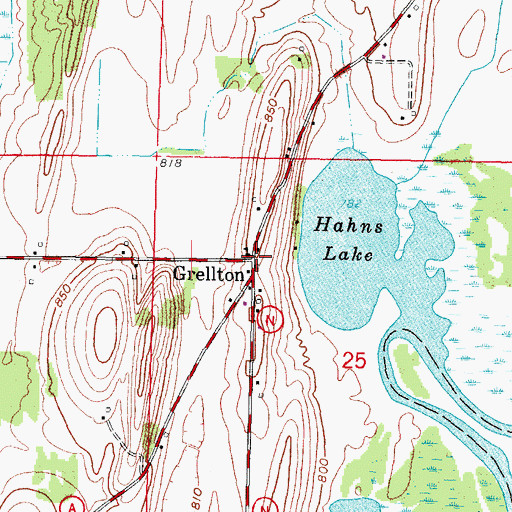 Topographic Map of Grellton, WI
