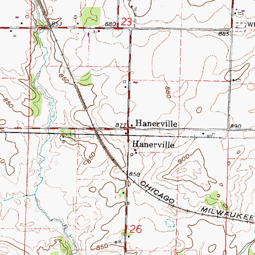 Topographic Map of Hanerville, WI
