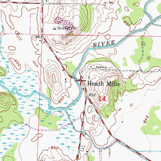 Topographic Map of Heath Mills, WI