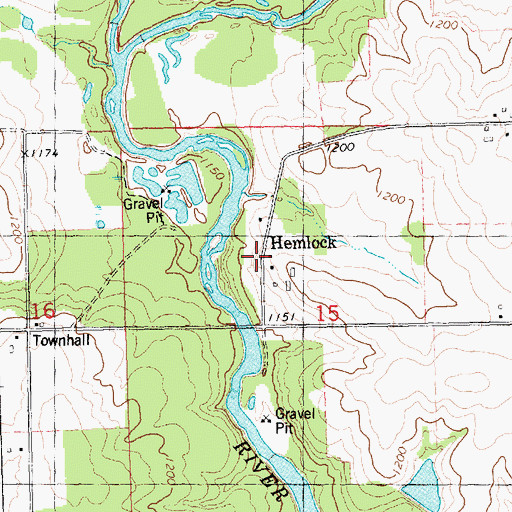 Topographic Map of Hemlock, WI