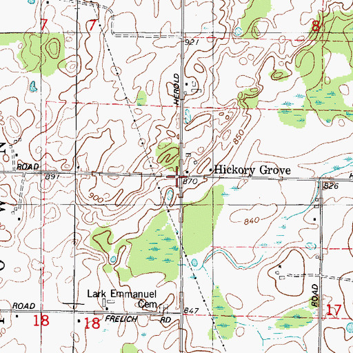 Topographic Map of Hickory Grove, WI