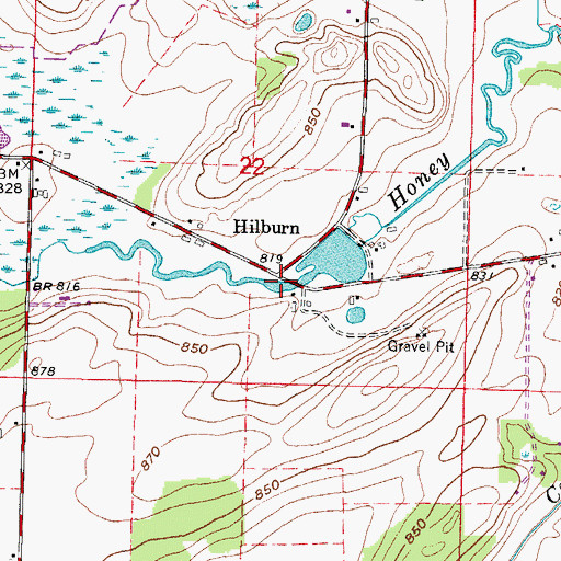 Topographic Map of Hilburn, WI