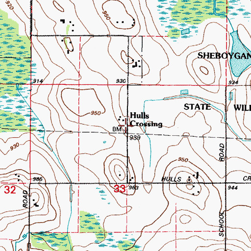 Topographic Map of Hulls Crossing, WI